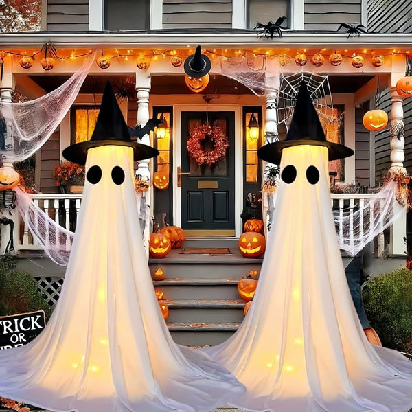 Morroween Spooky Ghost Yard Stake - weatherproof outdoor Halloween ghost decoration