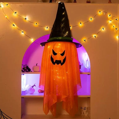 Morroween Glowing Ghost Wizard Hat Set - illuminated wizard hats and party decorations