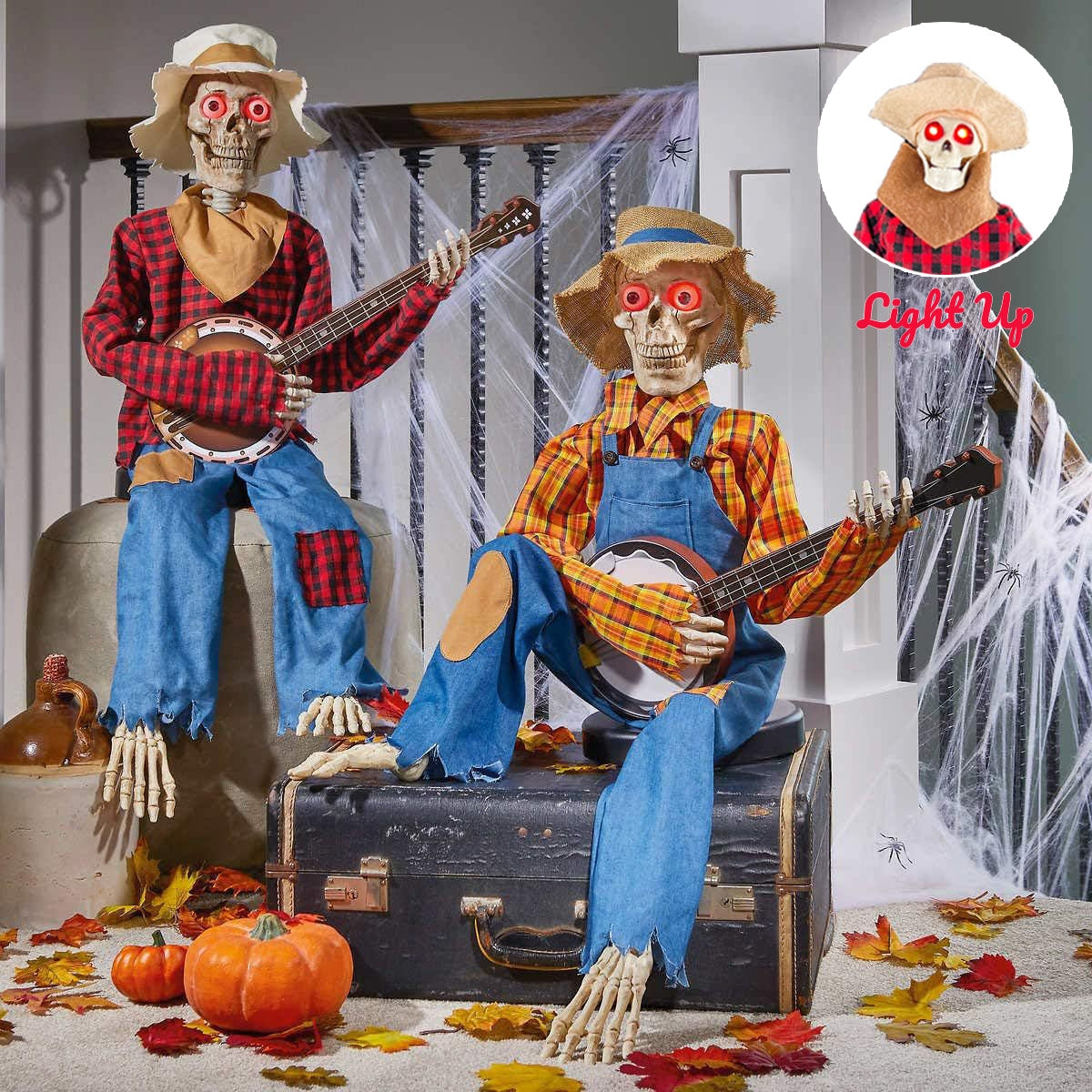 Glowing-Eye Skeleton Guitarist Figure