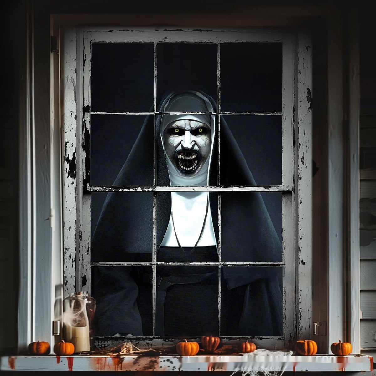 Morroween Witch Window Backdrop Banner - Halloween ghost witch photo backdrop for windows and doors