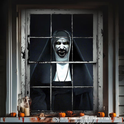Morroween Witch Window Backdrop Banner - Halloween ghost witch photo backdrop for windows and doors