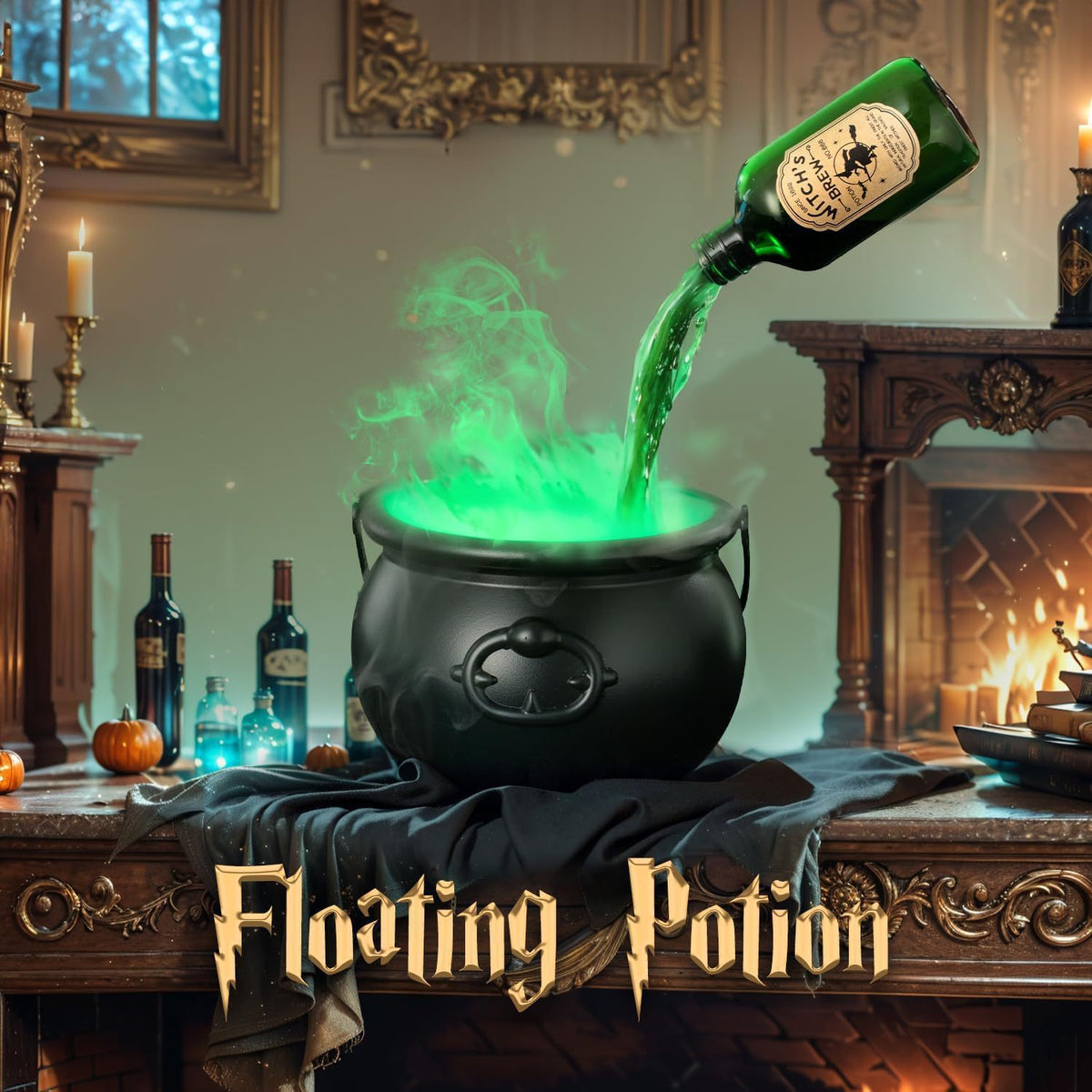 Morroween Floating Witch's Cauldron Diffuser - in a dark room setting