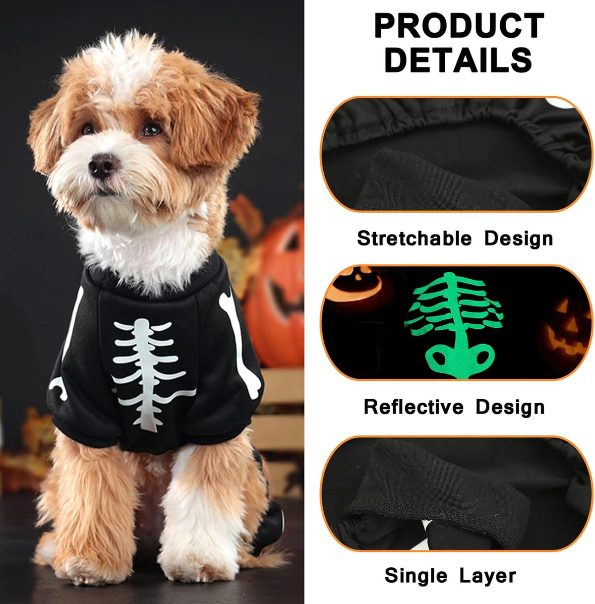 Morroween Glow-in-the-Dark Skeleton Dog Costume - dog wearing costume, side view